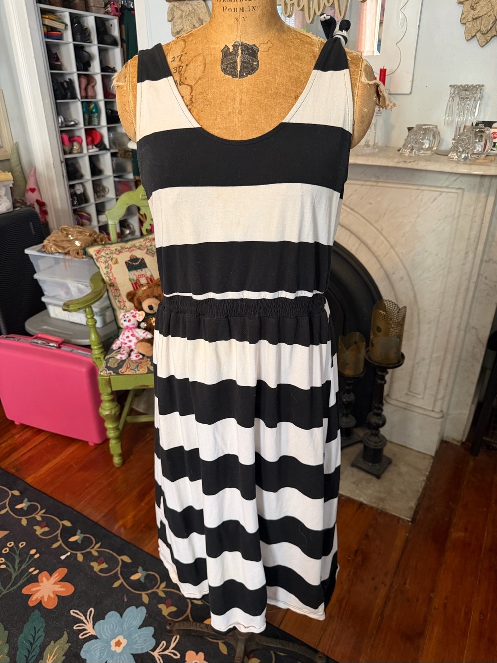 Who What Wear Black and White Striped Sleeveless Midi Dress